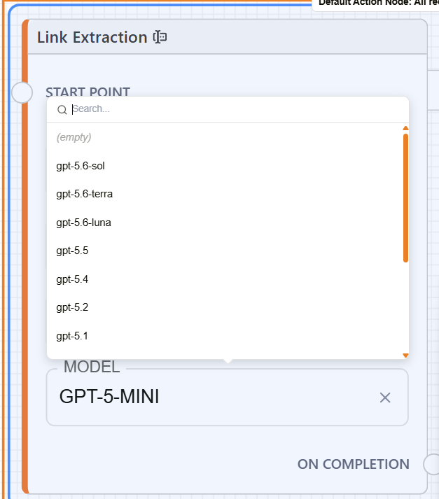 AI model dropdown showing the new model options