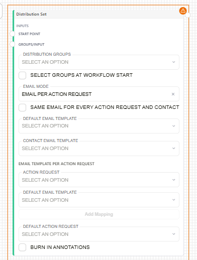 Distribution Set workflow node configuration panel