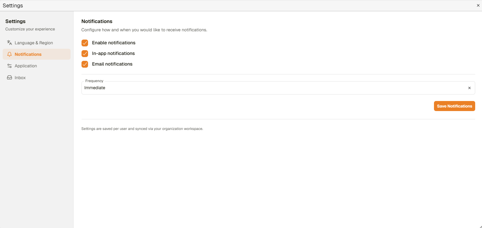 Notification preferences in Settings