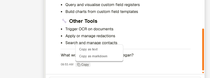 Copy message options