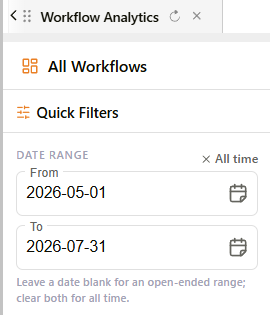 Date range filter with From and To fields and an All time clear link