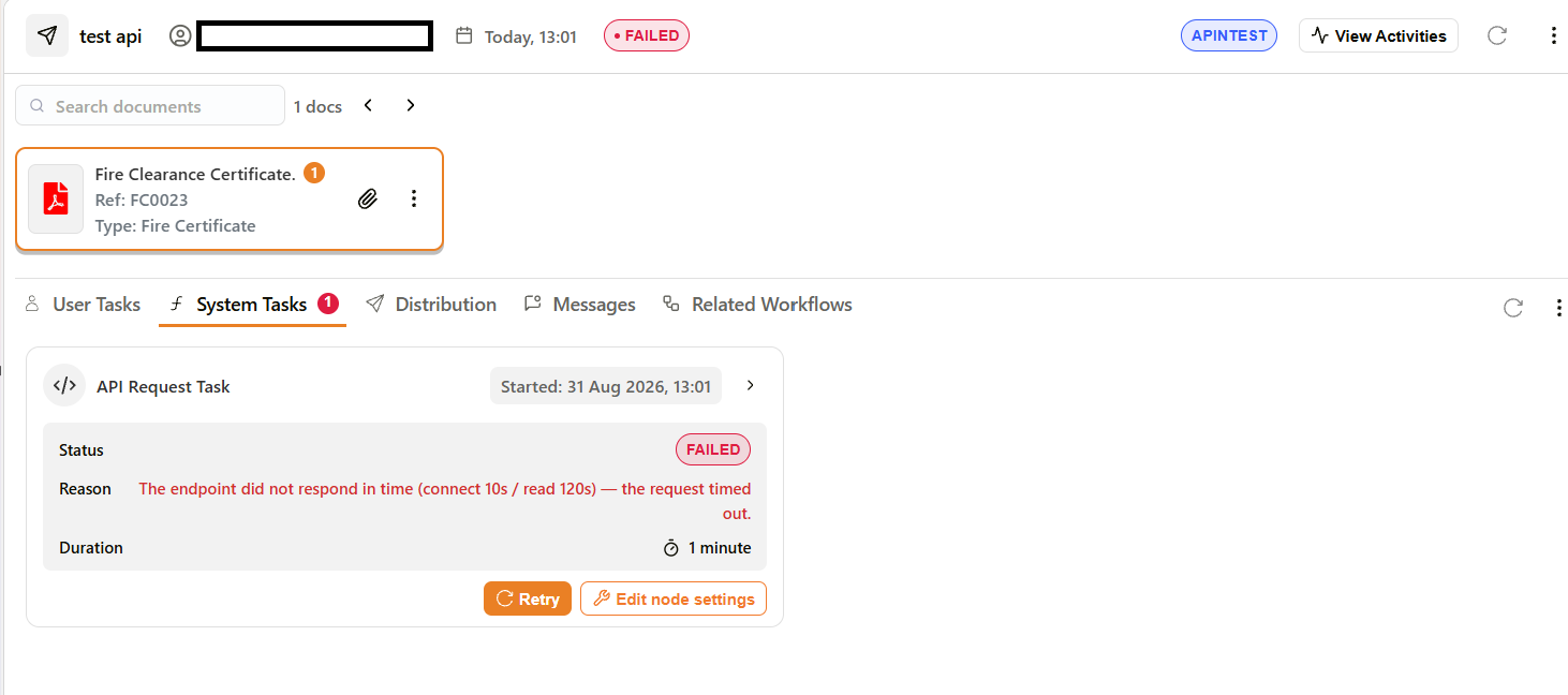 Workflow status showing Failed