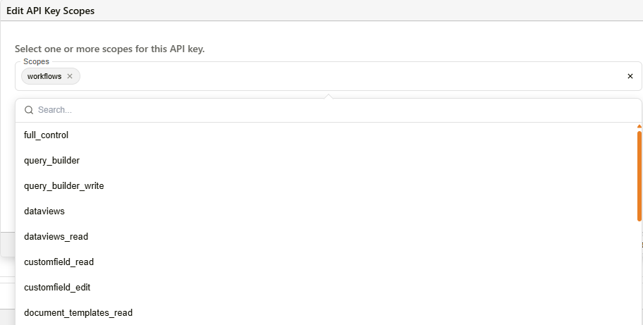 The Edit API Key Scopes dialog