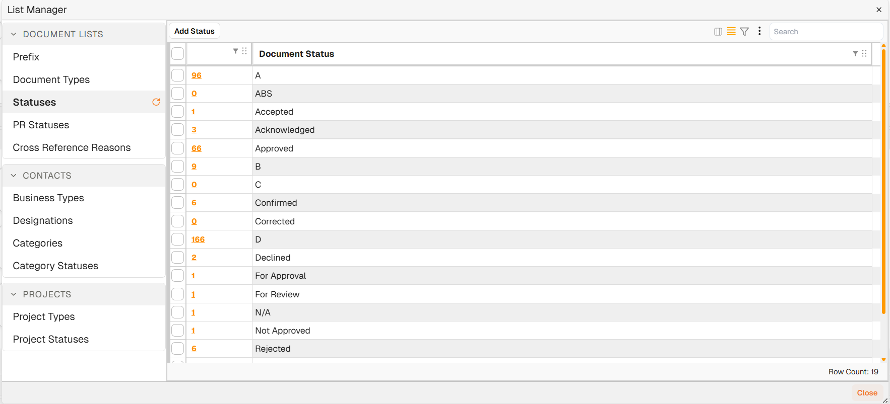 List Manager panel