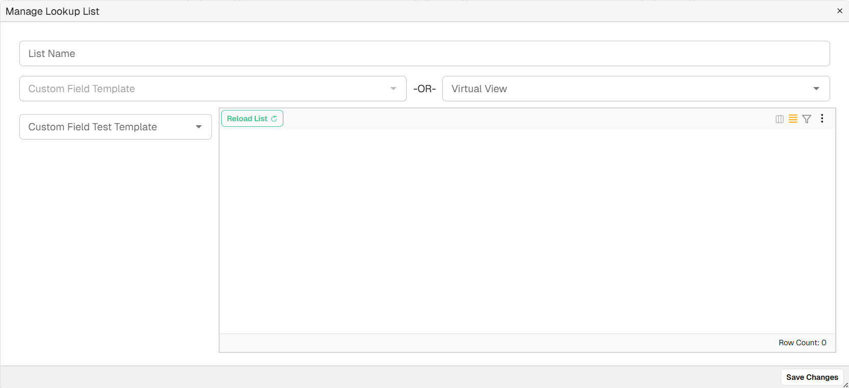 Manage Lookup List editor