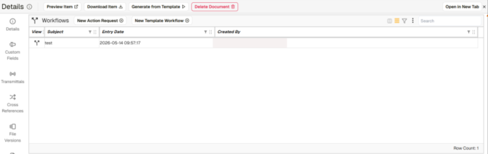 Workflow list register in Document Details