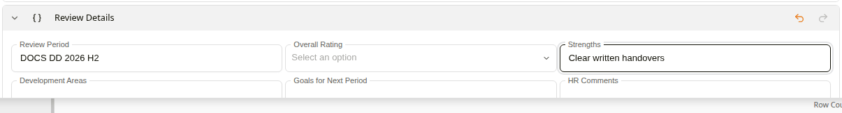 A form template with two fields filled in