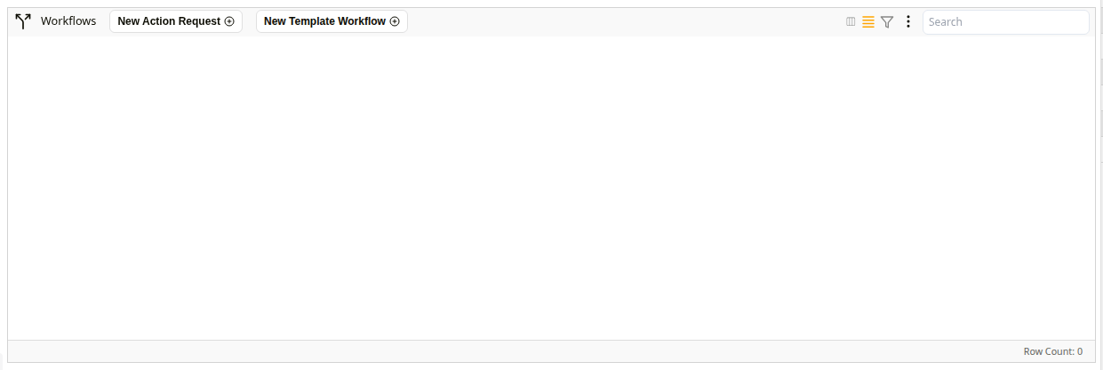 The Workflows section with New Action Request, New Template Workflow and Search