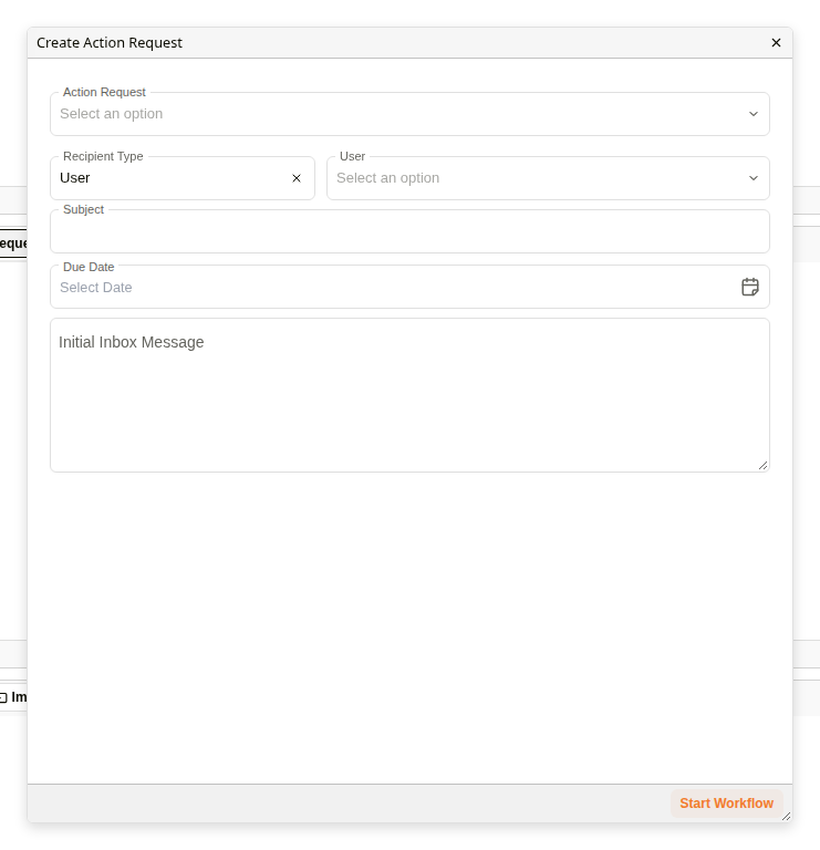 The Create Action Request window