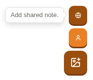 The note actions button opened, showing the Add shared note and Add private note buttons with the Add shared note tooltip