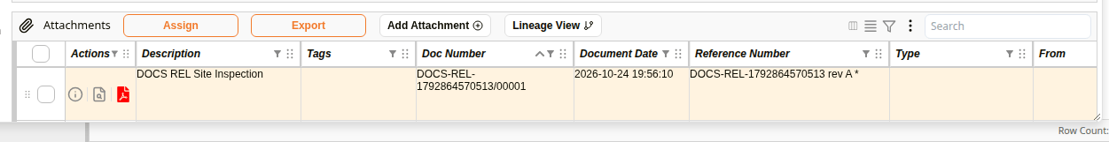Attachments section of Document Details