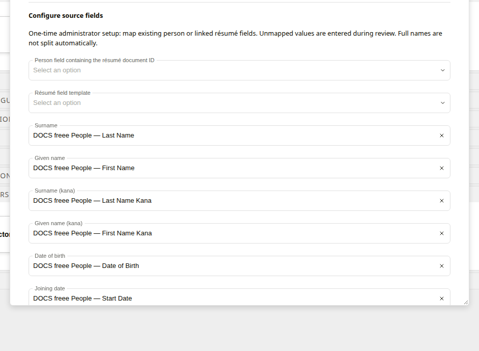 Configure source fields
