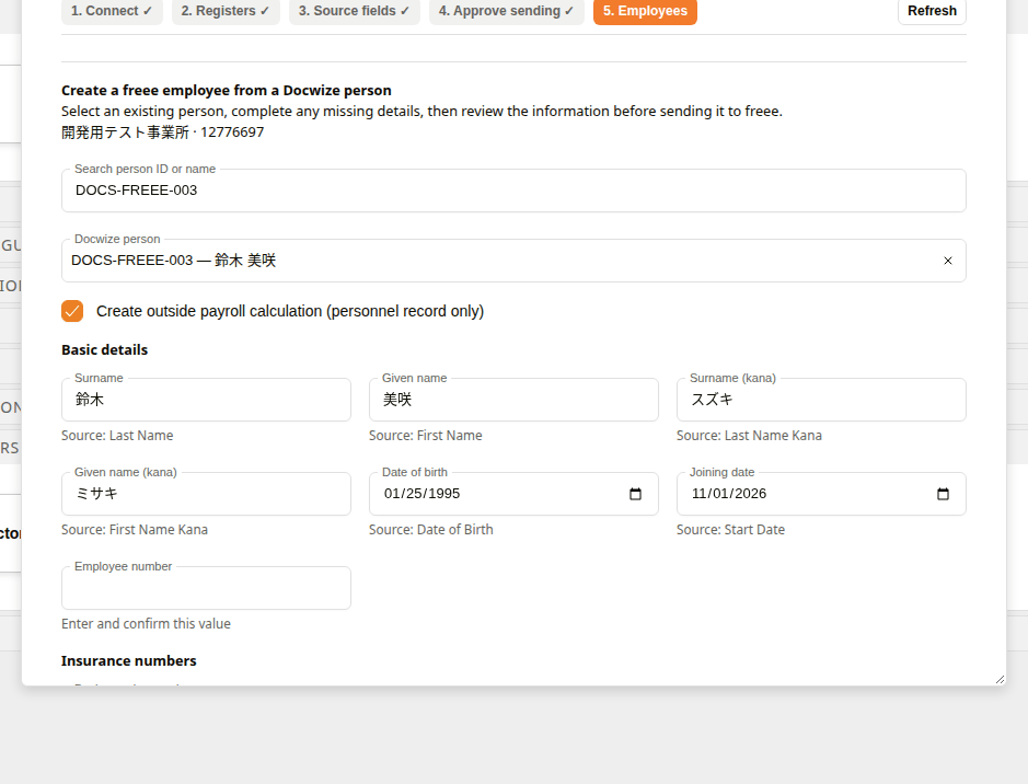 Review form with Create outside payroll calculation selected