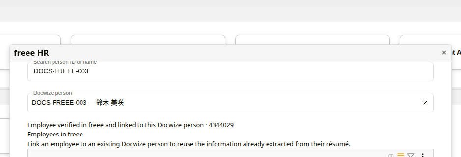Employee verified in freee and linked