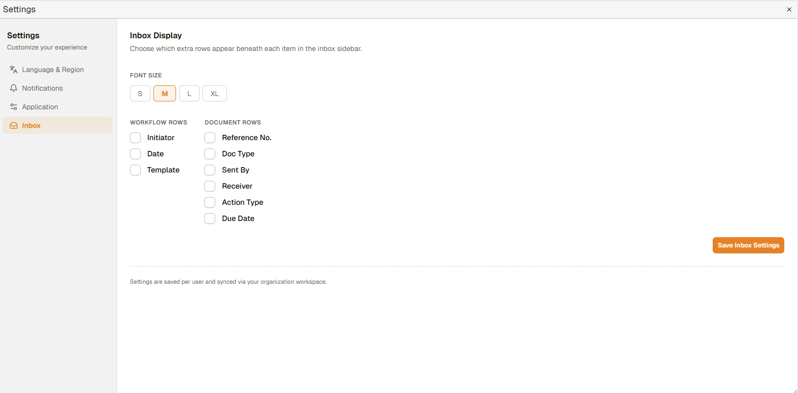 User Settings Dialog
