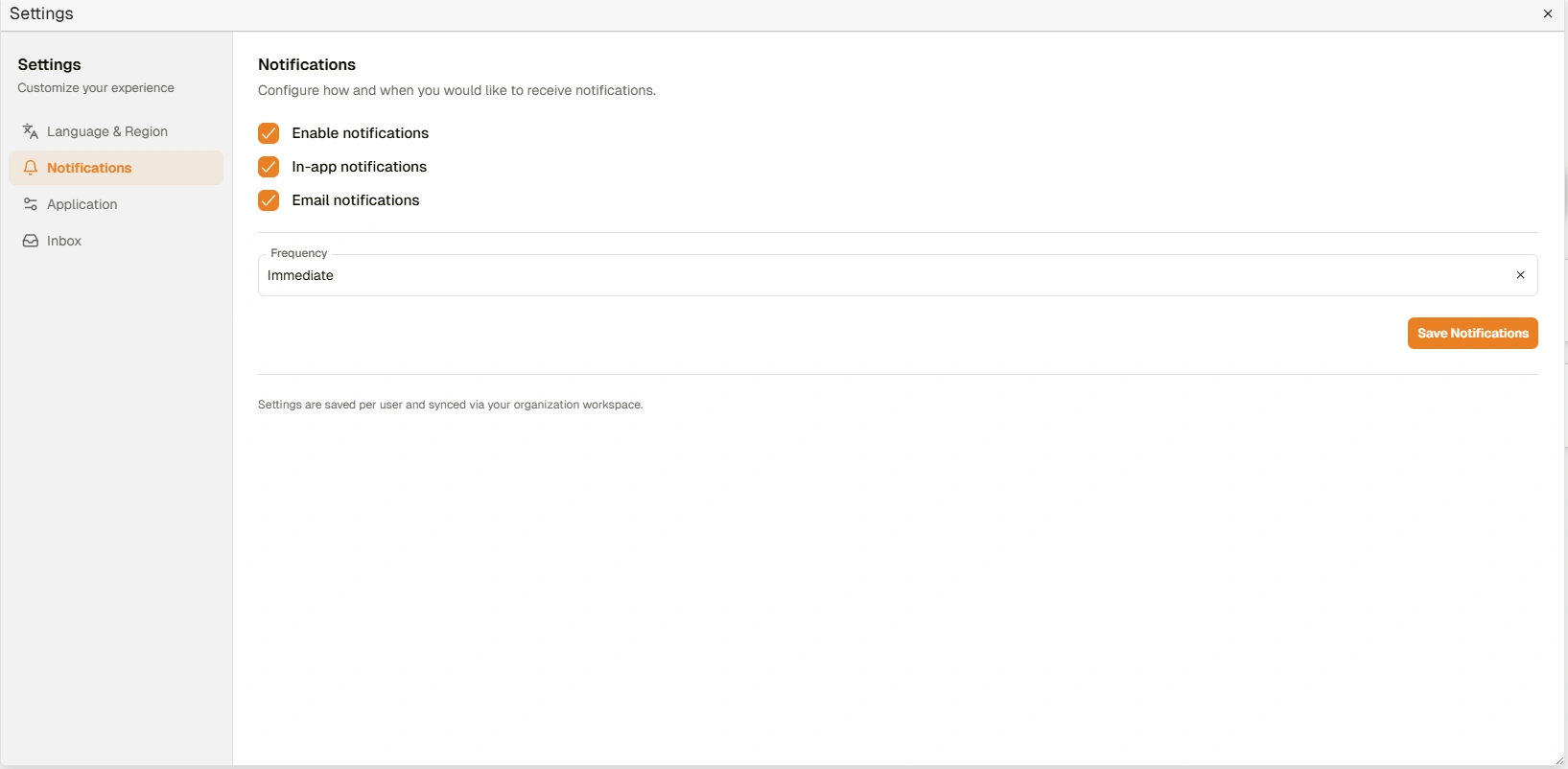 User Settings Dialog