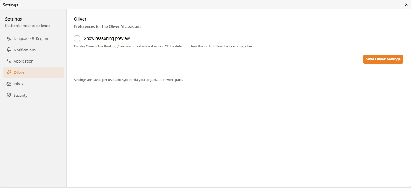 User Settings Dialog