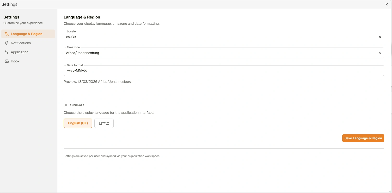 User Settings Dialog