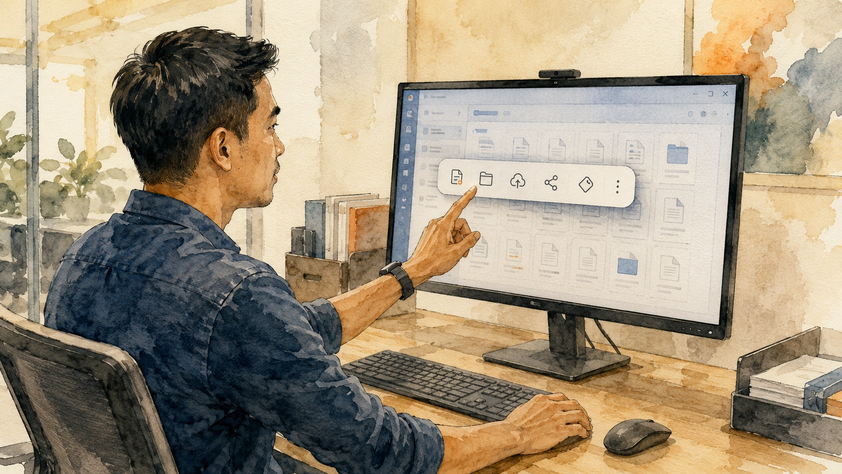 User accessing the floating toolbar overlay in Docwize