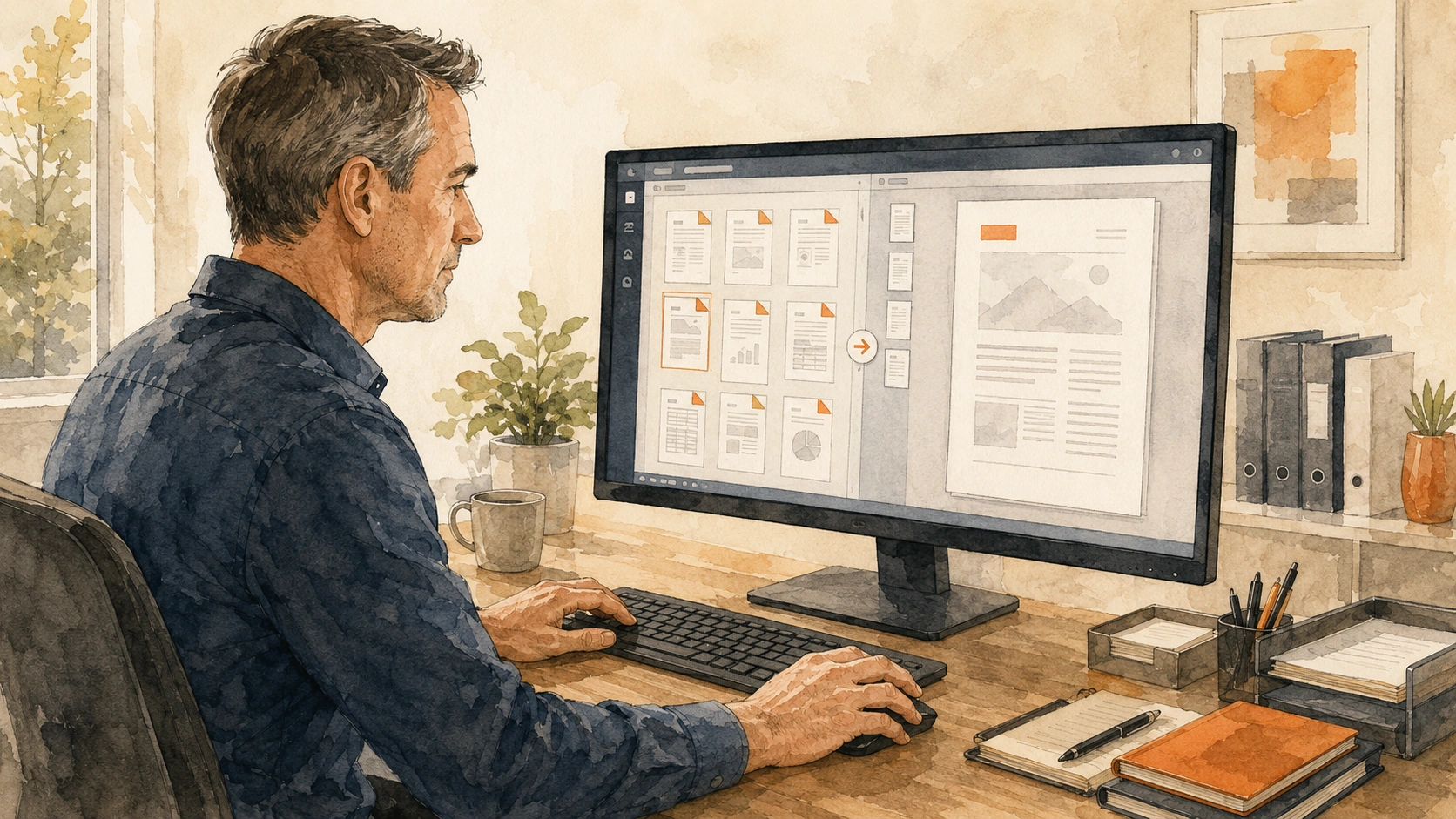 User assembling a PDF output in PDF Fusion Studio
