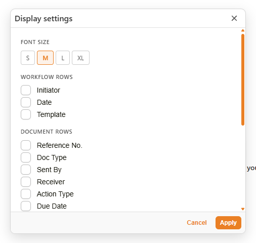 Display settings dialog