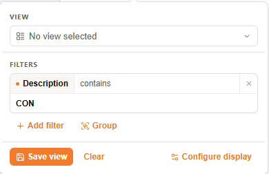 Active filter with Save view button
