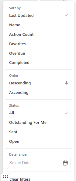 Sorting and quick filters panel