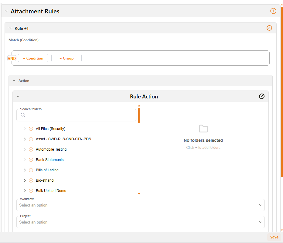 Attachment Rules panel