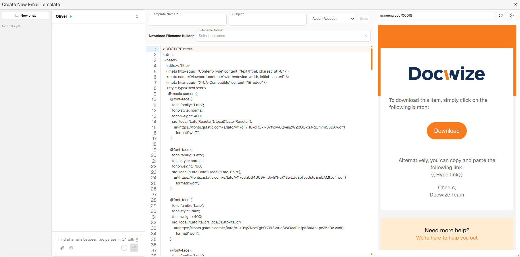 Create New Email Template editor