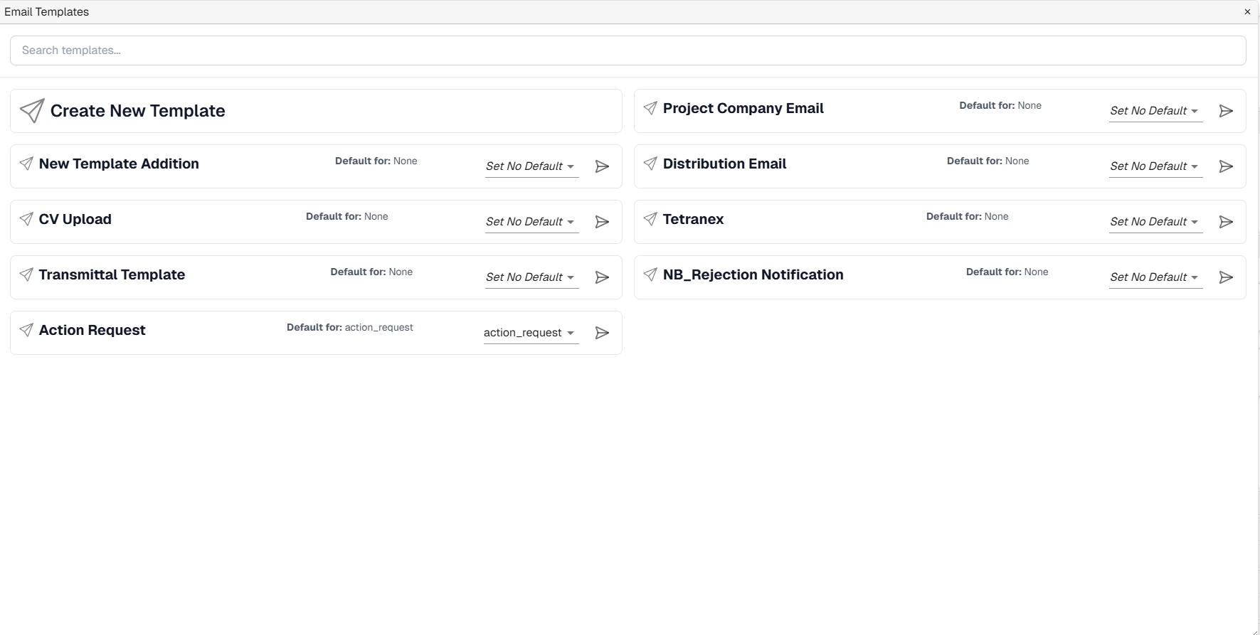Email Templates screen