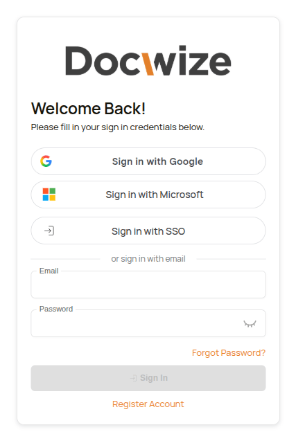 The Docwize sign-in page