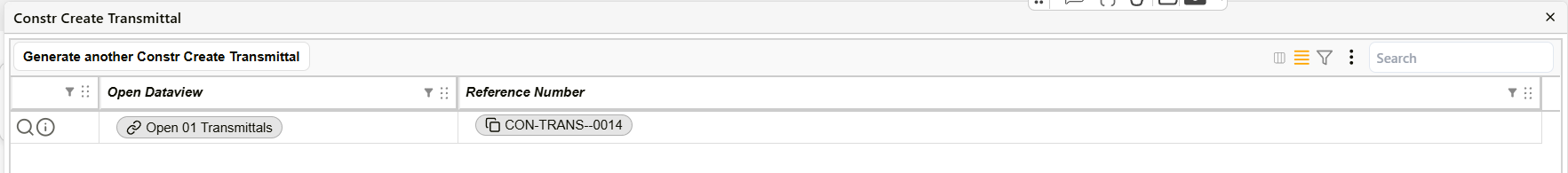 Open DataviewとReference Numberの列を示すCompleted Recordダイアログ