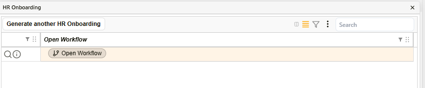 Completed Record dialog showing the Open Workflow button