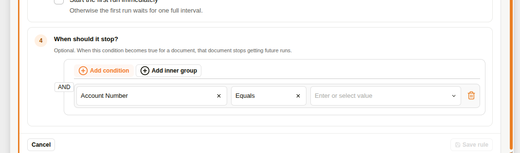 Stop-condition builder matching a document field against a value