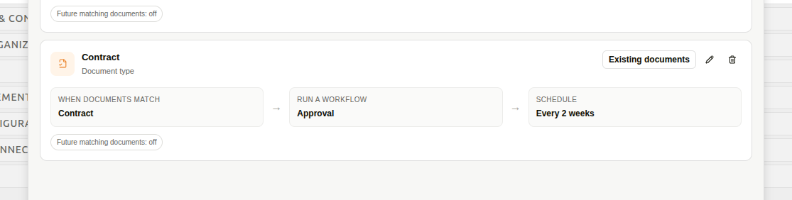 Saved automatic rule reading from document scope through action to schedule