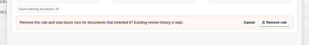 Confirmation shown before removing an automatic review rule