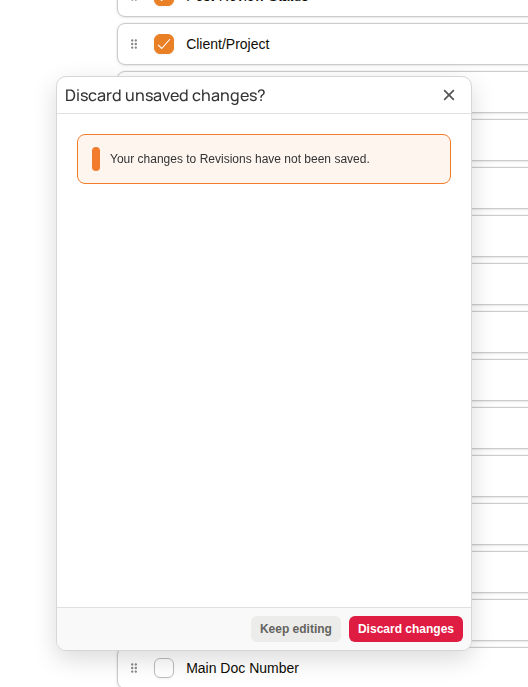 The Discard unsaved changes? dialog with Keep editing and Discard changes