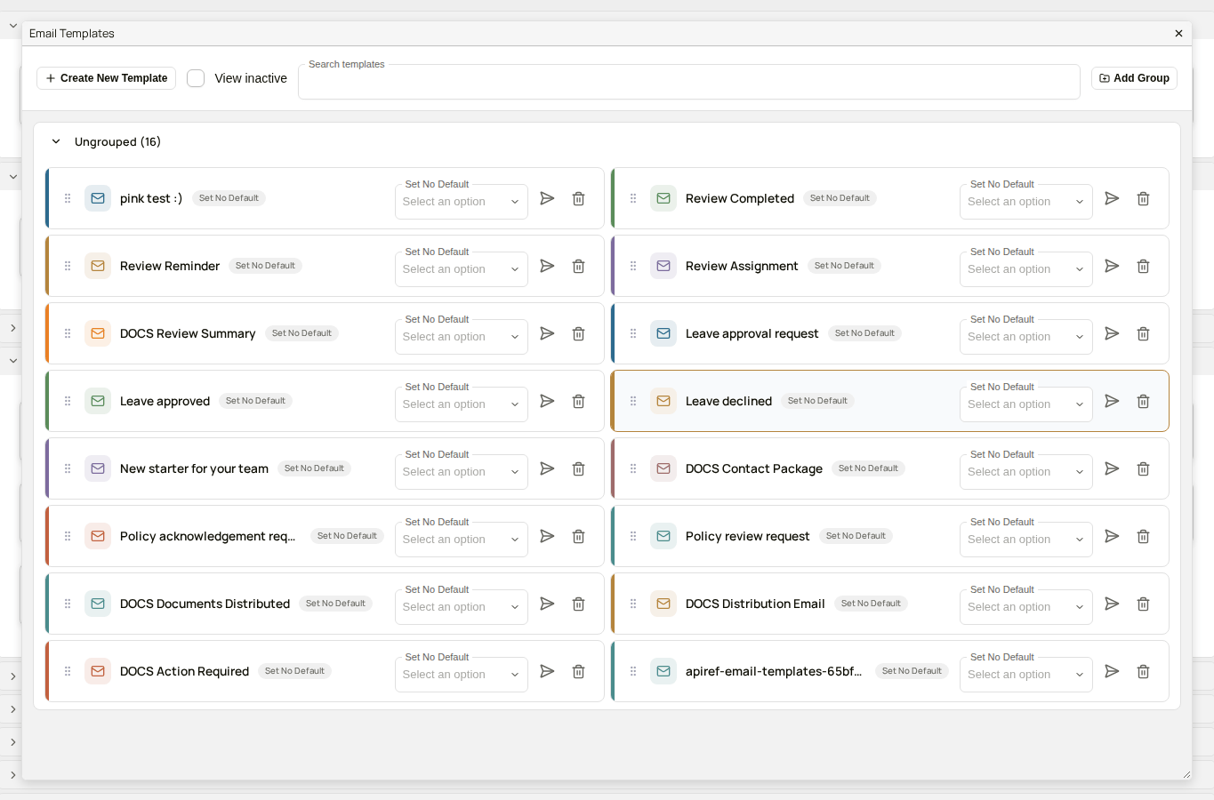 Email Templates screen