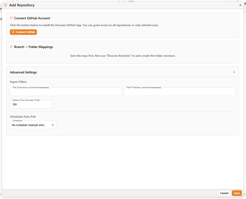 Add Repository — Advanced Settings