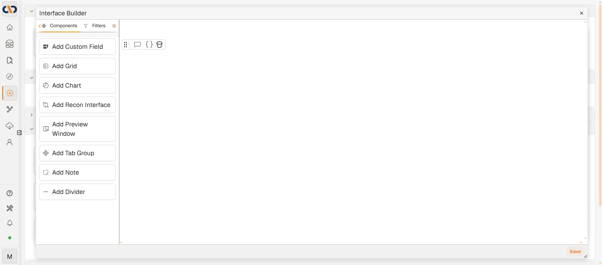 Interface Builder canvas with component panel