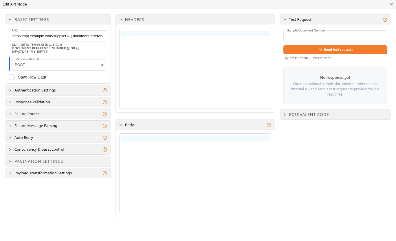 Edit API Node dialog