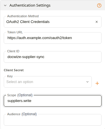 API Node OAuth2 authentication settings