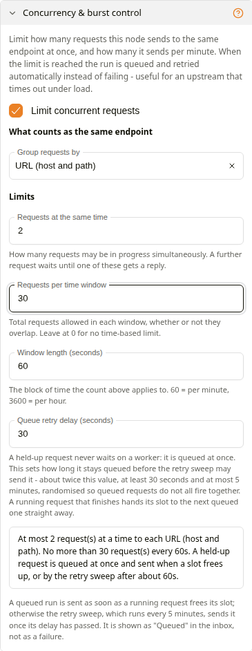 API Node Concurrency and burst control settings