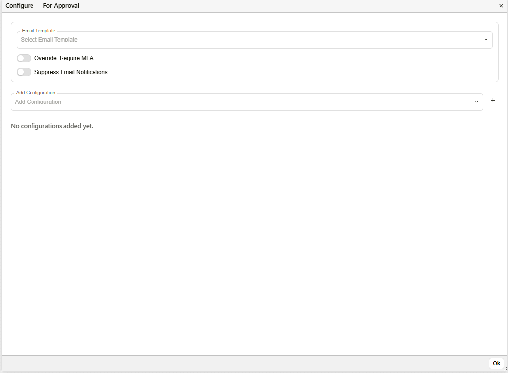 Configure dialog for an Action Request node