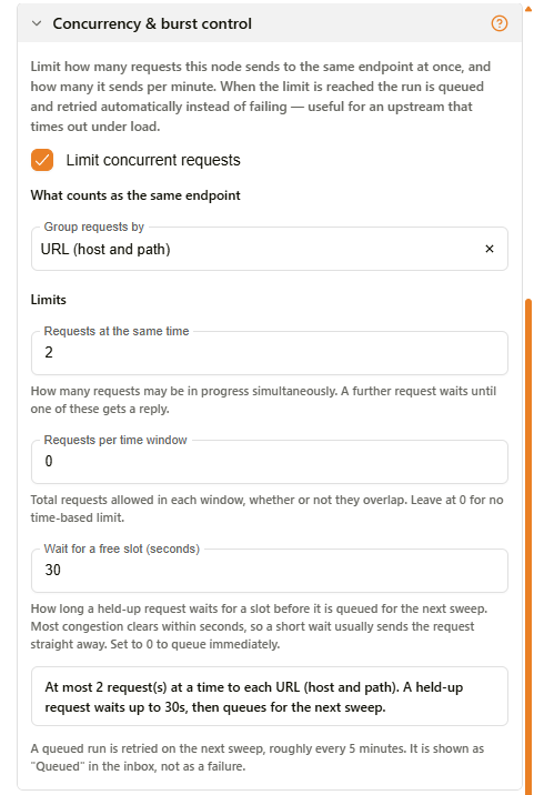 API Node Concurrency and burst control settings
