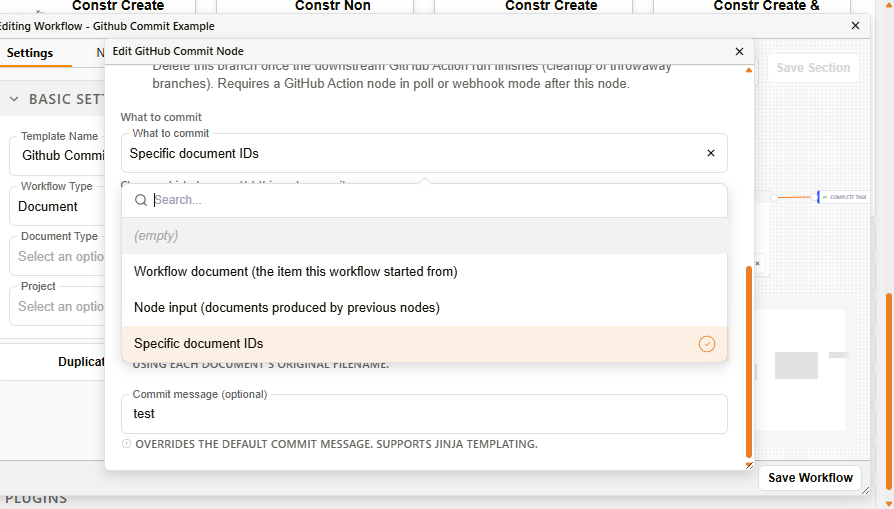 What to commit selector options