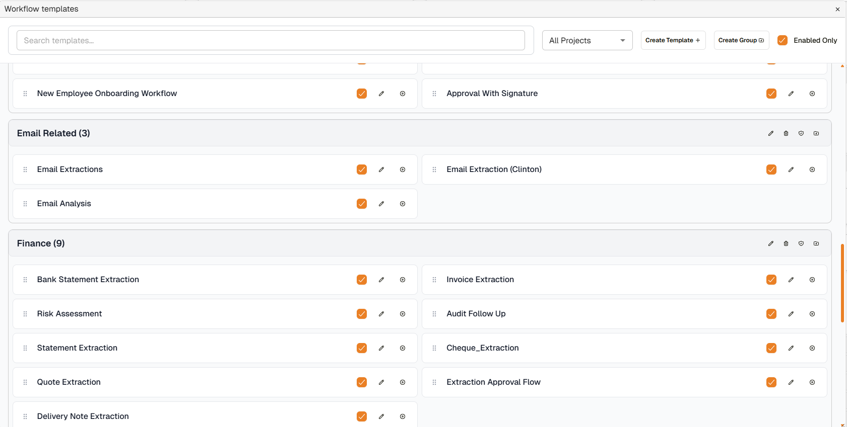 Workflow Templates panel