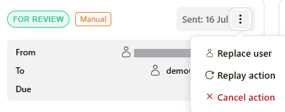 Cancel action option on an open, manually-added action request card