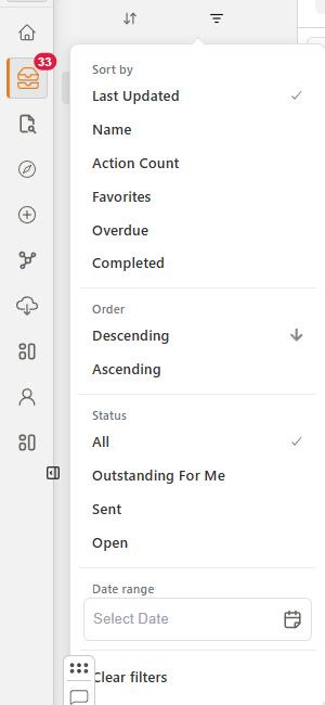 Consolidated Filter panel in the inbox sidebar