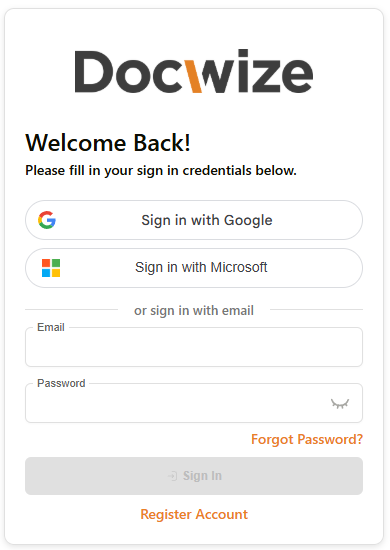 Sign-in screen showing Google and Microsoft options